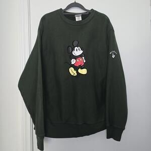 VTG Disney Store 90s Y2K Mickey Mouse Sweatshirt Hunter Green Mens Sz XL